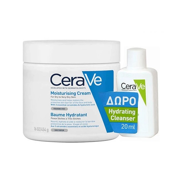 CeraVe - Moisturizing Cream Ενυδατική Κρέμα Προσώπου & Σώματος (454gr) & ΔΩΡΟ Hydrating Cleanser Κρέμα Καθαρισμού (20ml)