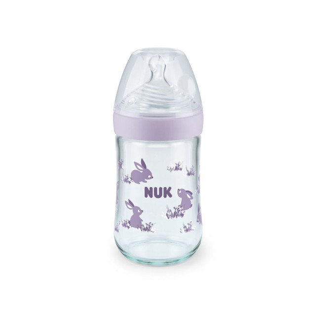 NUK - Nature Sense Μπιμπερό Γυάλινο με θηλή σιλικόνης Μώβ Medium (10.745.119) | 240ml