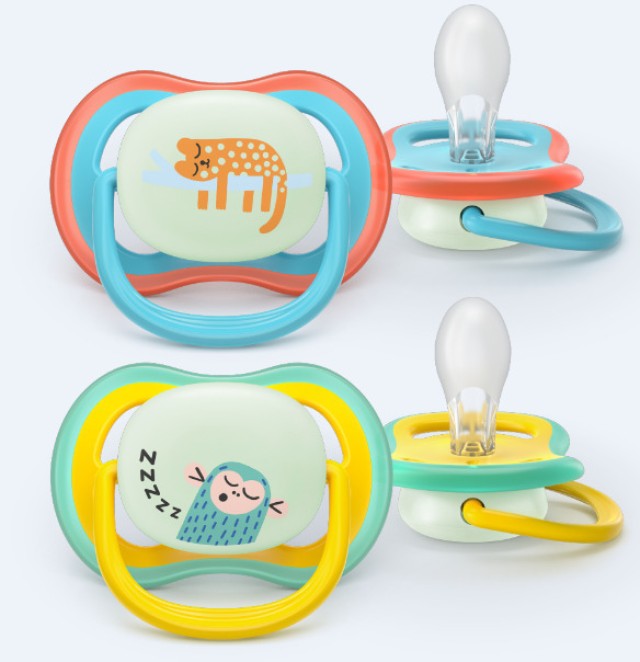 Avent Ultra Air Nighttime Πιπίλες Σιλικόνης Νυκτός Κίτρινο 18m+ 2τμχ.