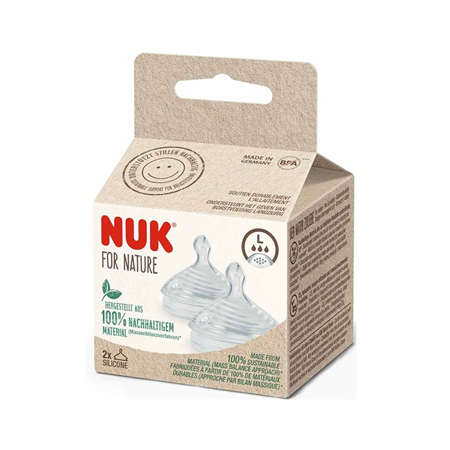 NUK - For Nature Θηλή σιλικόνης Mέγεθος L με 9 οπές | 2τμχ