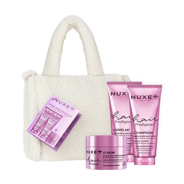 Nuxe Promo Xmas Set Hair Prodigieux High Shine Σαμπουάν για Θρέψη & Λάμψη 200ml, Conditioner για Λάμψη & Ενυδάτωση 200ml, Μάσκα Επανόρθωσης 200ml & Δώρο Τσάντα