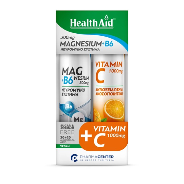 Health Aid Promo Magnesium+B6, 20 Αναβράζοντα Δισκία & Vitamin C 1000mg 20 Αναβράζοντα Δισκία