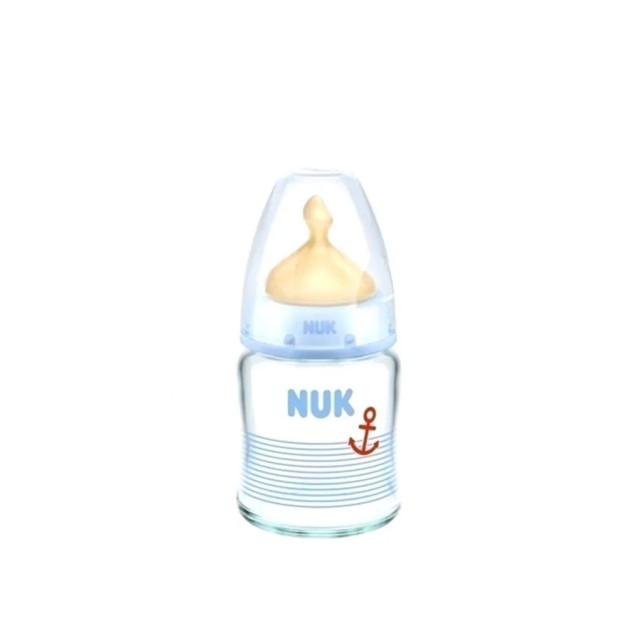 NUK - First Choice Μπιμπερό Γυάλινο Με Θηλή Καουτσούκ Μπλέ 0-6m | 120ml