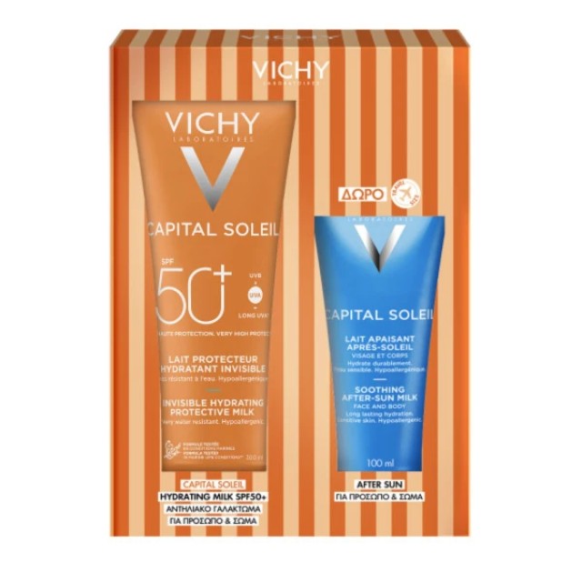 Vichy Promo Capital Soleil Invisible Hydrating Protective Milk SPF50+, 300ml & After Sun Milk, 100ml