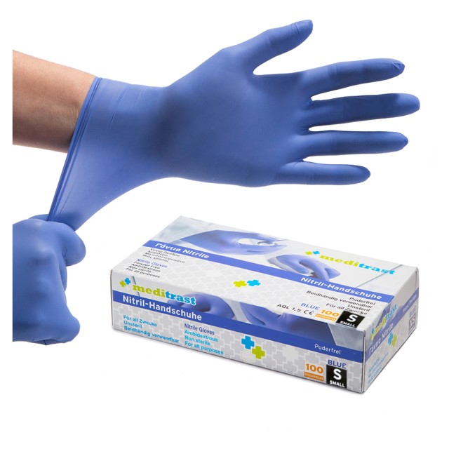 MEDITRAST - Γάντια Νιτριλίου Μπλε Χωρίς Πούδρα Small | 100τμχ