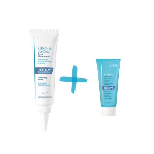 DUCRAY - Promo Keracnyl Glycolic+ Unclogging Cream (30ml) & Keracnyl Foaming Gel (40ml)