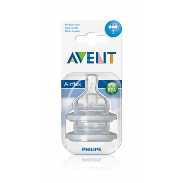 AVENT - Θήλες σιλικόνης μέτριας ροής 3 οπών 3m+ | 2τμχ