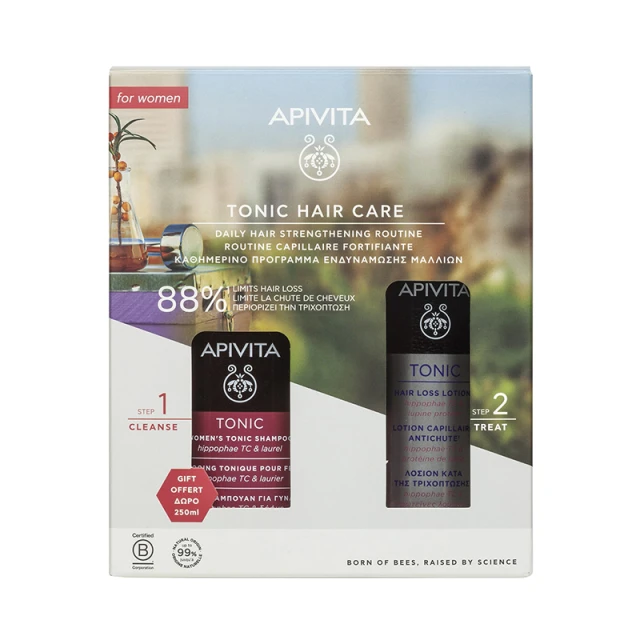 APIVITA -  Promo Womens Tonic Hair Care Tonic Shampoo με Ιπποφαές & Δεντρολίβανο (250ml)  & Tonic Hair Loss Lotion με Hippophae TC & Πρωτεΐνες Λουπίνου (150ml)