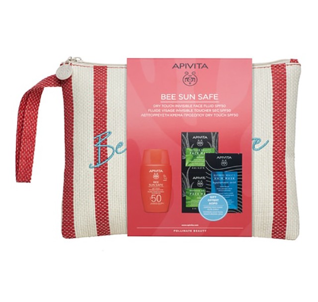 APIVITA - Bee Sun Safe Dry Touch Invisible Face Fluid SPF50 (50ml) & Express Beauty Face Mask Aloe (2x8ml) & Express Beauty Hair Mask Hyaluronic Acid (20ml) & Νεσεσέρ