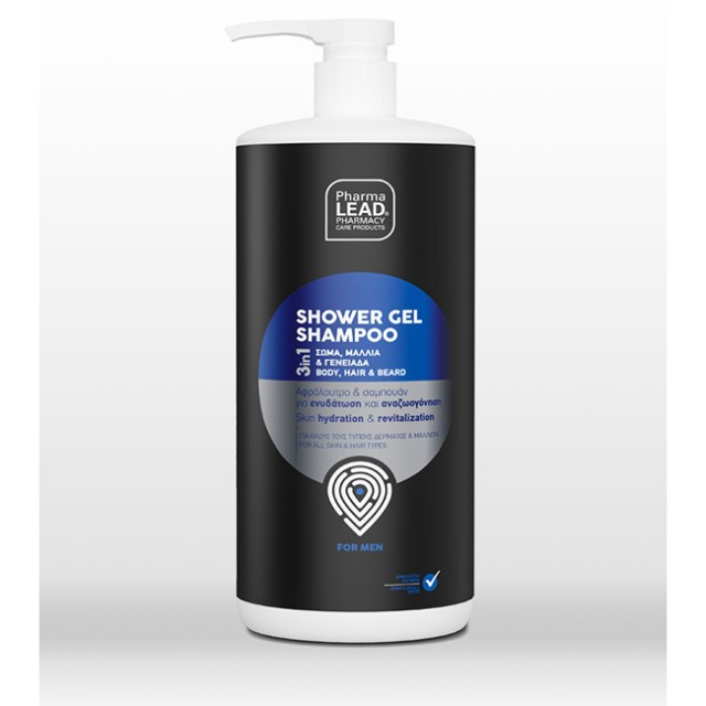 Pharmalead - Shower Gel Shampoo For Men 3in1 Σαμπουάν & Αφρόλουτρο για Σώμα, Μάλλια & Γενειάδα 1 Lt