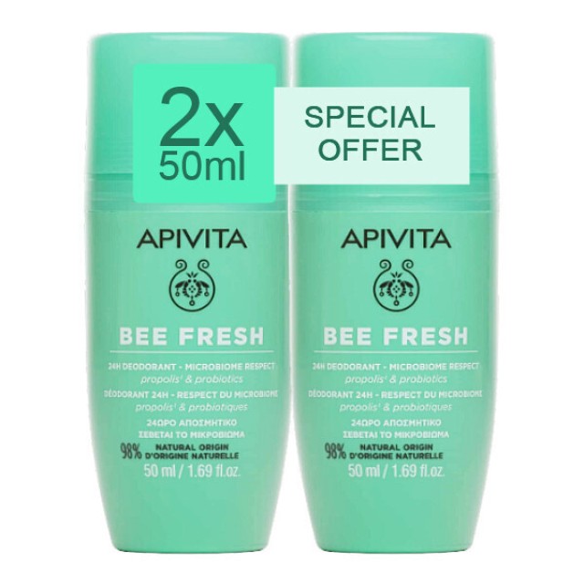 Apivita - Bee Fresh Αποσμητικό 24h σε Roll-On 2x50ml