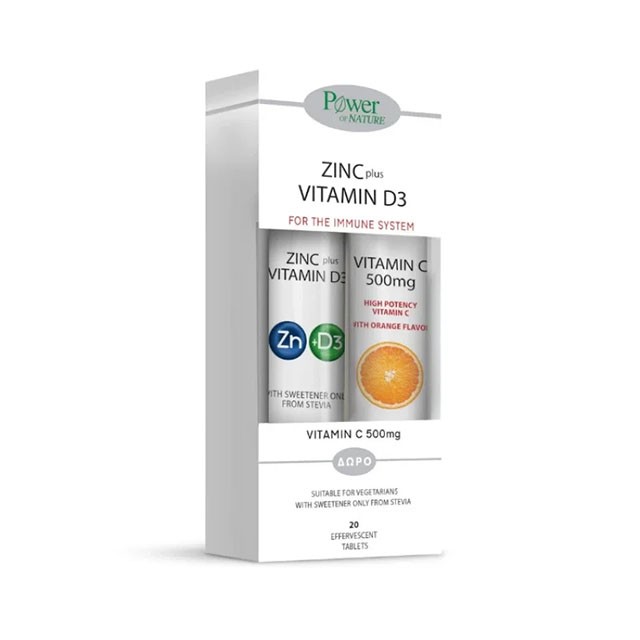 POWER HEALTH - Zinc plus Vitamin D3 (20efftabs) + Δώρο Vitamin C 500mg (20efftabs)