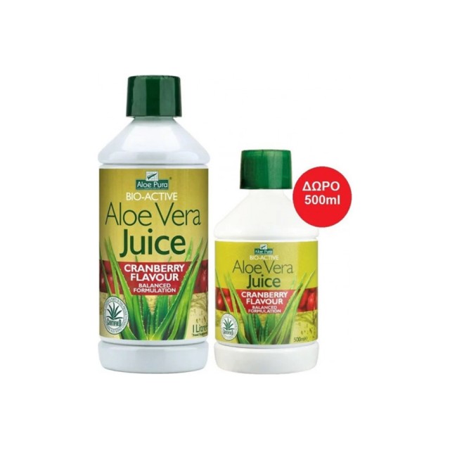 OPTIMA - Aloe Vera Juice Cranberry Flavour (1lt) & ΔΩΡΟ Aloe Vera Juice Cranberry Flavour (500ml)