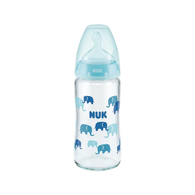 NUK - First Choice+ Μπιμπερό Γυάλινο Μπλε Θηλή Latex 0-6m (10.745.125) | 240ml