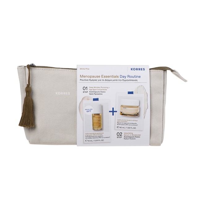 KORRES - White Pine Menopause Essentials Day Routine Volumizing Serum-In-Moisturizer (40ml) & Deep Wrinkle Plumping + Age Spot Concentrate Serum (15ml)