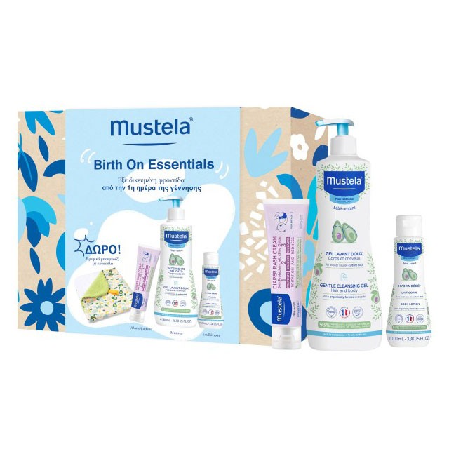 Mustela Birth Promo Gentle Cleansing Gel 500ml & Body Lotion 100ml & Diaper Rash Cream 100ml & Βρεφικό Μπουρνούζι