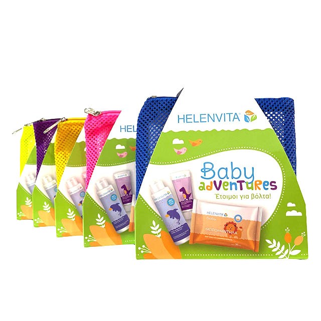 HELENVITA - Adventures Kit Baby All Over Cleanser Perfume Talc (100ml) & Nappy Rash Cream (20ml) & Μωρομάντηλα (20τμχ) & Νεσεσέρ