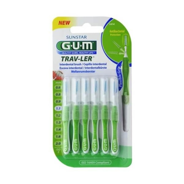 GUM - 1414 Trav-ler Interdental Brush 1.1mm Πράσινο | 6τμχ