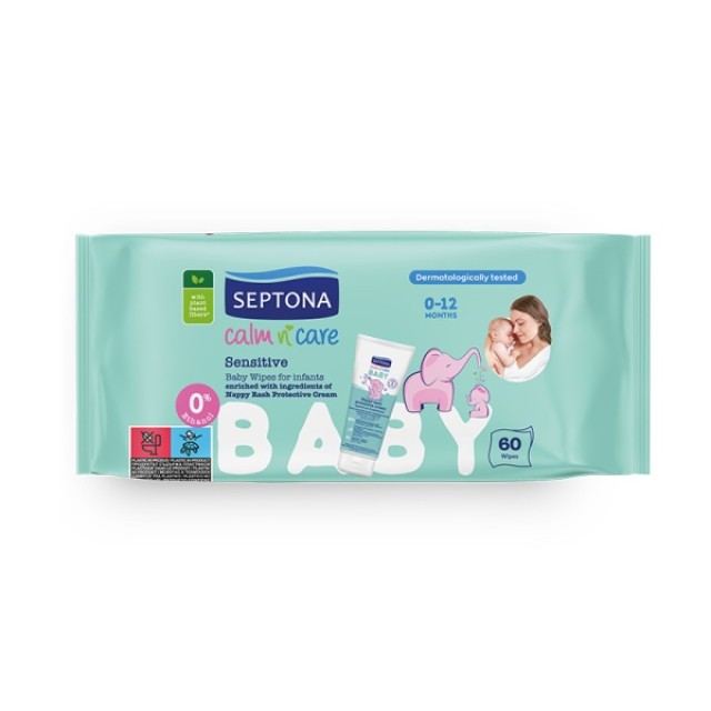 Septona Calm n Care Baby Sensitive Wipes 60Τεμάχια