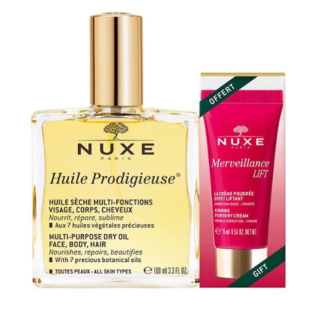 NUXE - Huile Prodigieuse (100ml) & ΔΩΡΟ Merveillance Lift Firming Powdery Cream (15ml)