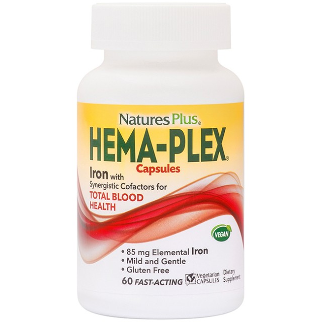 Natures Plus Hema Plex - Συμπλήρωμα Διατροφής Σιδήρου, 60 φυτικές κάψουλες