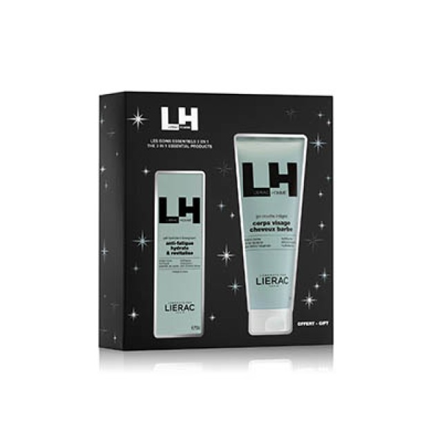LIERAC - Promo Homme Anti-Fatigue Hydrate & Revitalize Gel Hydratant Energisant (50ml) & Homme Gel Douche Integral Corps Visage et Cheveux Barbe (200ml)