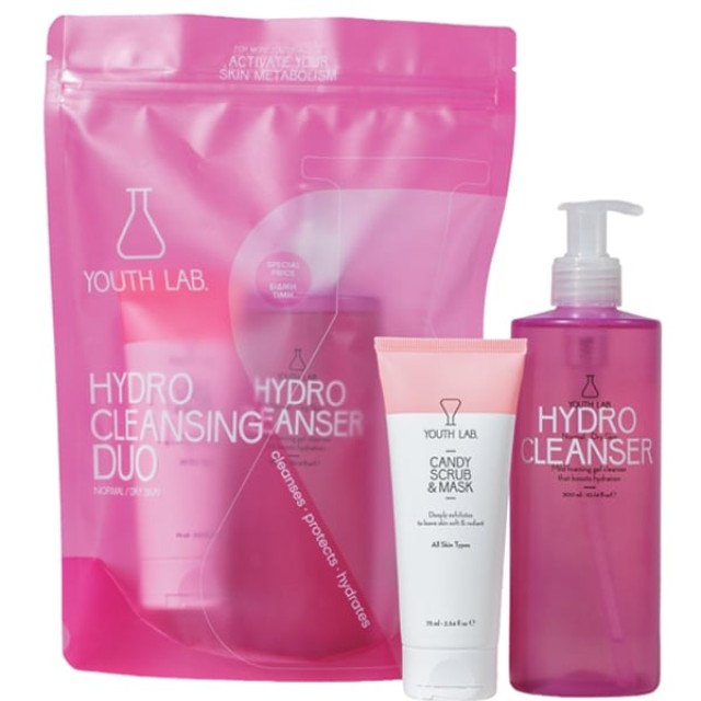 Youth Lab. Hydro Cleansing Duo Set Hydro Cleanser Τζελ Καθαρισμού Προσώπου για Κανονικό/Ξηρό Δέρμα, 300ml, & Candy Μάσκα Απολέπισης Προσώπου, 75ml