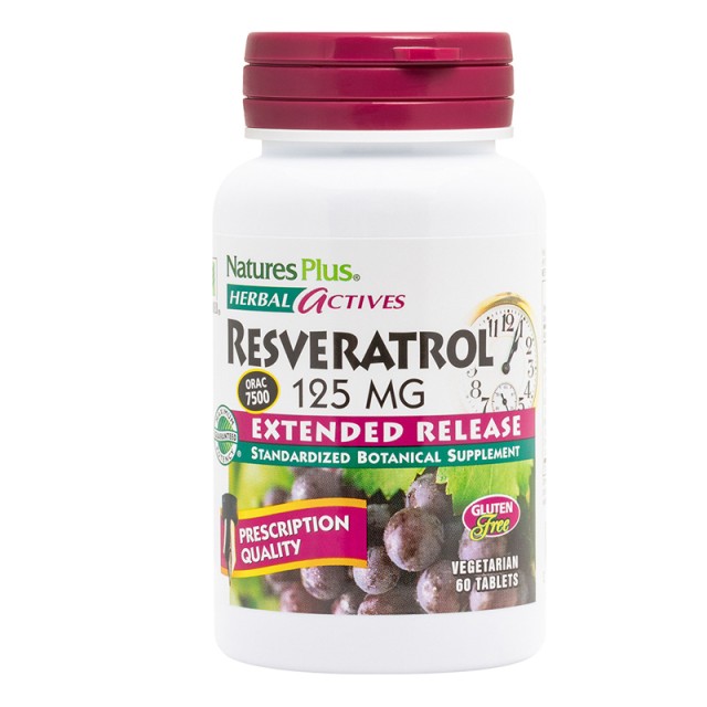 Natures Plus Herbal Actives Resveratrol Extended Release Ειδικό Συμπλήρωμα Διατροφής 60 ταμπλέτες