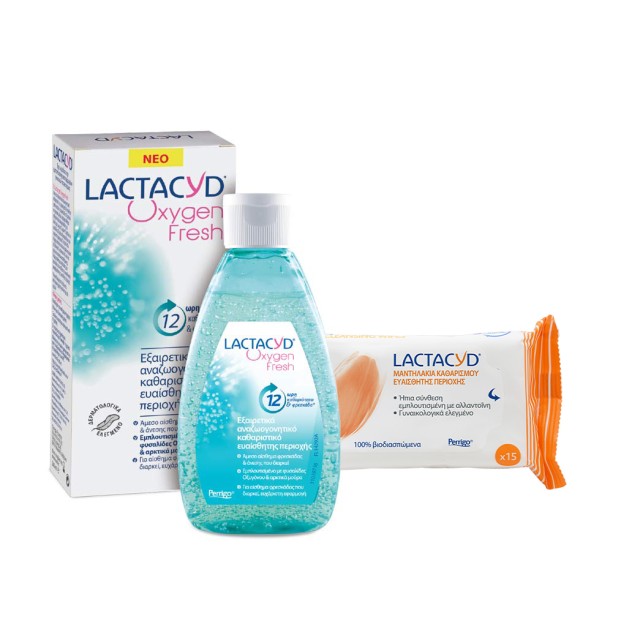 LACTACYD - Oxygen Fresh Wash Gel (200ml) & Intimate Wipes (15τμχ)