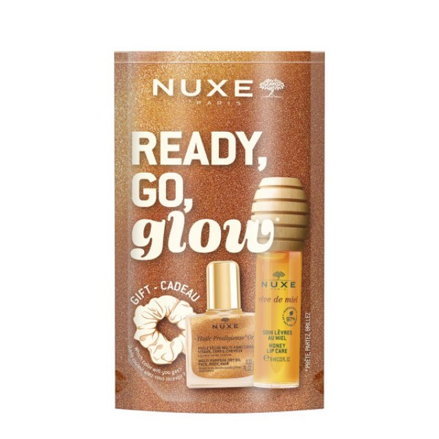 Nuxe Ready, Go, Glow Set Reve de Miel Lip Oil, 10ml & Huile Prodigieuse Or , 10ml & Scrunchie, 1 τεμάχιο