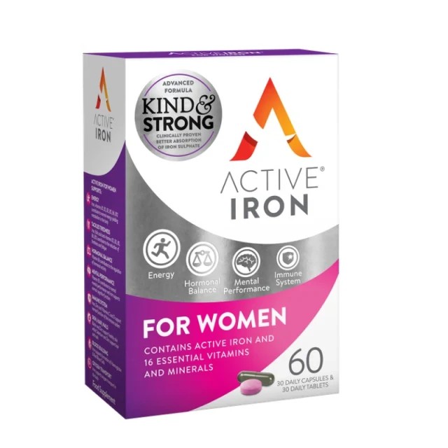 Bionat Active Iron For Women με Ενεργό Σίδηρο & 16 Απαραίτητες Βιταμίνες Μέταλλα & Ιχνοστοιχεία 60 Κάψουλες