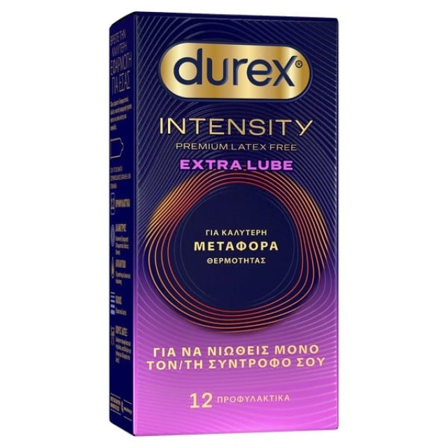 Durex Intensity Premium Latex Free Extra Lube Εξαιρετικά Λεπτά Προφυλακτικά Intensity με Έξτρα Λιπαντικό, 12τεμ