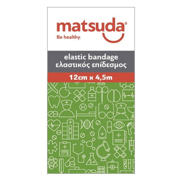 MATSUDA - Επίδεσμος Ελαστικός 12cmx4,5m Matsuda με Άγκιστρα | 1τμχ