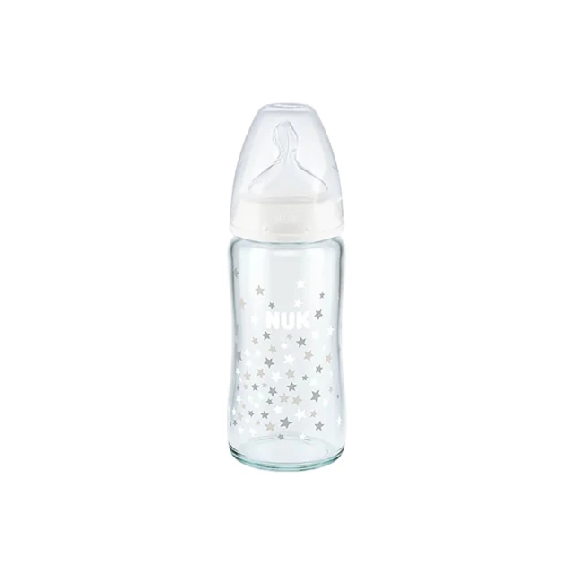 NUK - First Choice+ Μπιμπερό Γυάλινο Λευκό Θηλή Σιλικόνης 0-6m (10.745.124) | 240ml