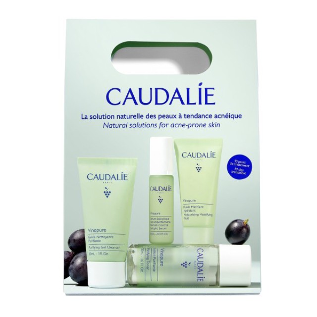 Caudalie Promo Vinopure with Purifying Gel Cleanser, 30ml & Toner, 50ml & Serum, 10ml & Moisturizing Mattifying Fluid, 15ml