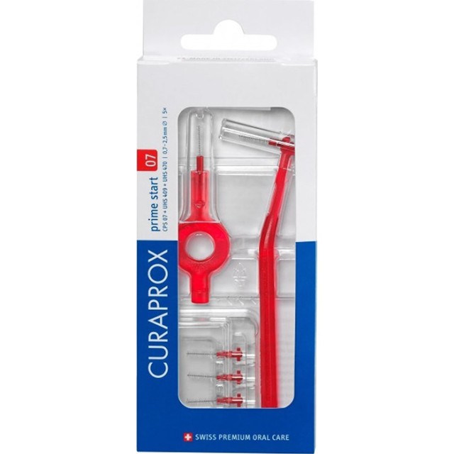 Curaprox Cps Prime Start 07 5τμχ - Μεσοδόντια Βουρτσάκια Με Λαβές Κόκκινα