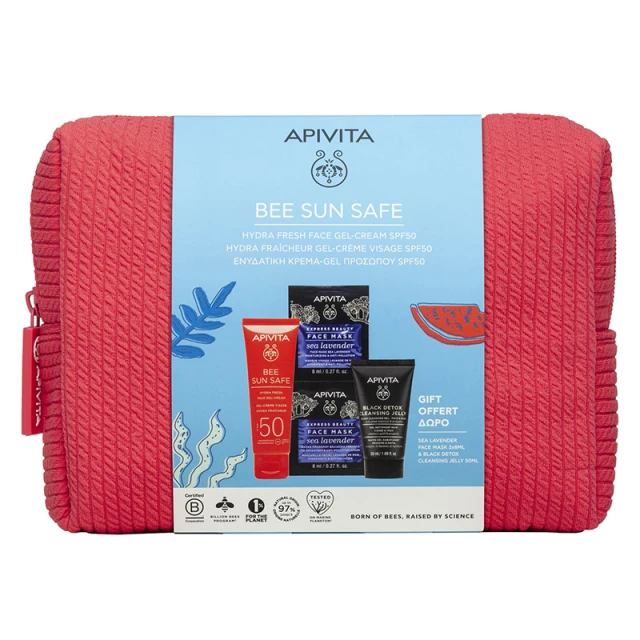 Apivita Bee Sun Safe Hydra Fresh Face Gel Cream SPF50 (50ml) & Express Beauty Face Mask Sea Lavender 2x8ml & Black Detox Cleansing Jelly 50ml