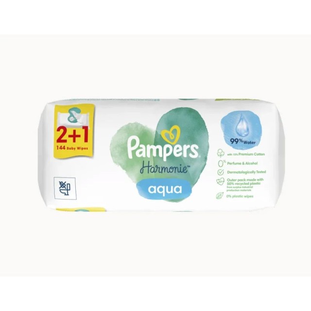PAMPERS - Aqua Pure Wipes (2+1Δώρο) | 3x48τμχ