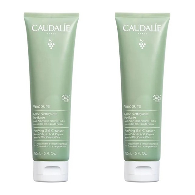 Caudalie Vinopure 1+1 Purifying Gel Cleanser,Τζελ Καθαρισμού Προσώπου για Επιδερμίδες με Τάση Ακμής, 2x150ml