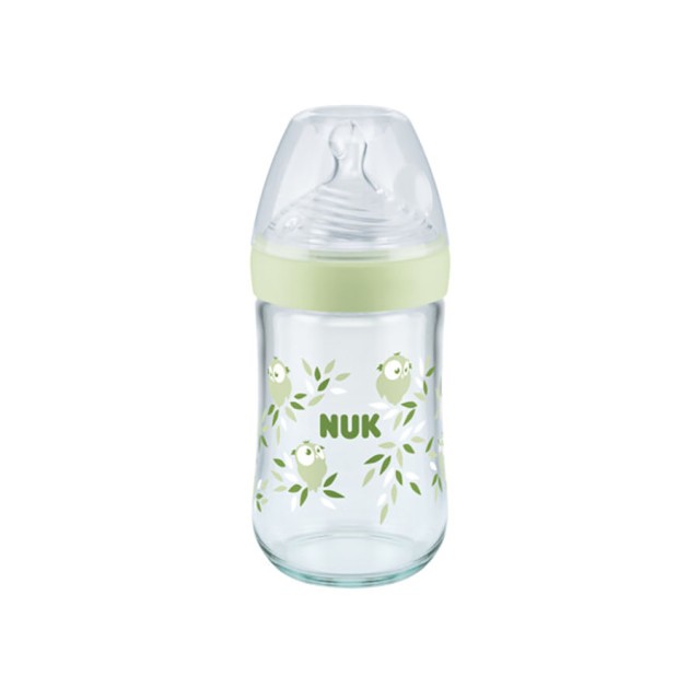 NUK - Nature Sense Μπιμπερό Γυάλινο με θηλή σιλικόνης Πράσινο Medium (10.745.119) | 240ml