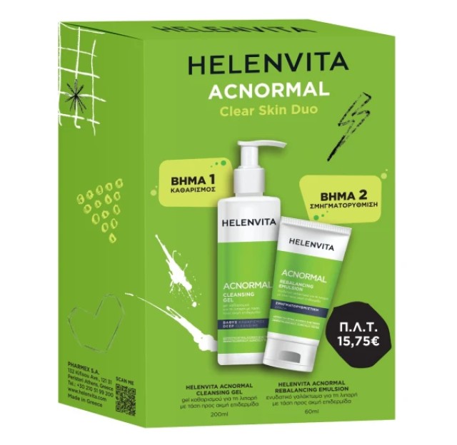 Helenvita Promo ACnormal Clear Skin Duo με ACnormal Cleansing Gel Τζελ Καθαρισμού για Πρόσωπο 200ml & Rebalancing Emulsion 60ml