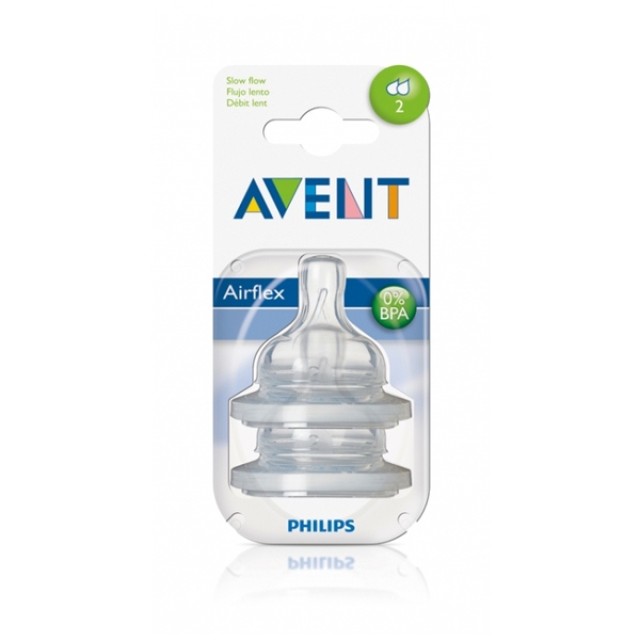 AVENT - Θήλες σιλικόνης αργής ροής 2 οπών 1m+ | 2τμχ