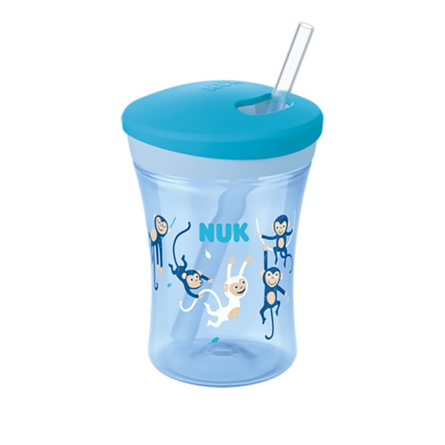 NUK - Action Cup με καλαμάκι Μπλε Monkey 12m+ (10.751.318) | 230ml