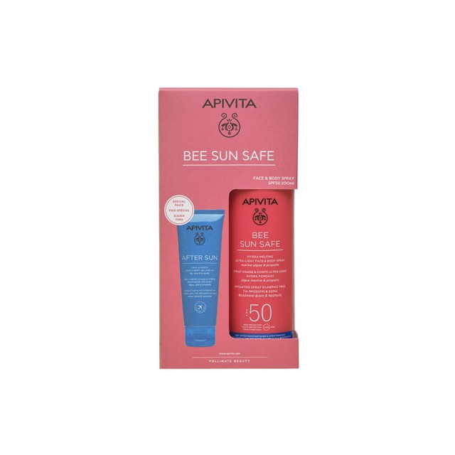 APIVITA - Bee Sun Safe Hydra Melting Ultra Light Face & Body Spray SPF50 (200ml) & After Sun Cool Sooth Gel Cream (100ml)