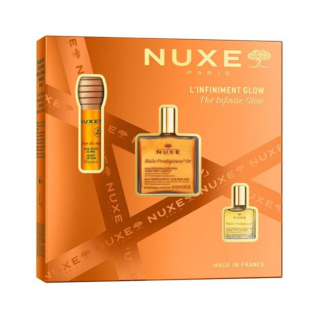 Nuxe Promo Xmas Set The Infinite Glow Huile Prodigieuse Or Ξηρό Έλαιο για Θρέψη με Άρωμα 50ml, Honey Lip Care Ενυδατικό Έλαιο Χειλιών 8ml & Huile Prodigieuse Ξηρό Έλαιο για Θρέψη 10ml