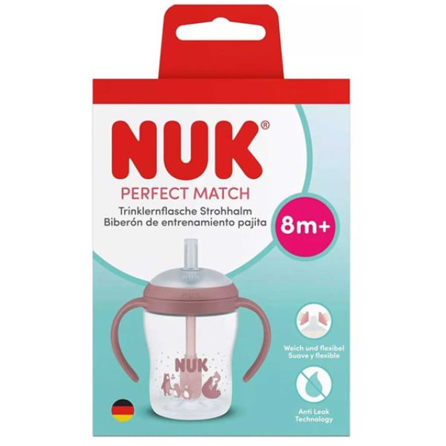 NUK Perfect Match Εκπαιδευτικό Ποτήρι με Καλαμάκι Σιλικόνης 8m+, 150ml