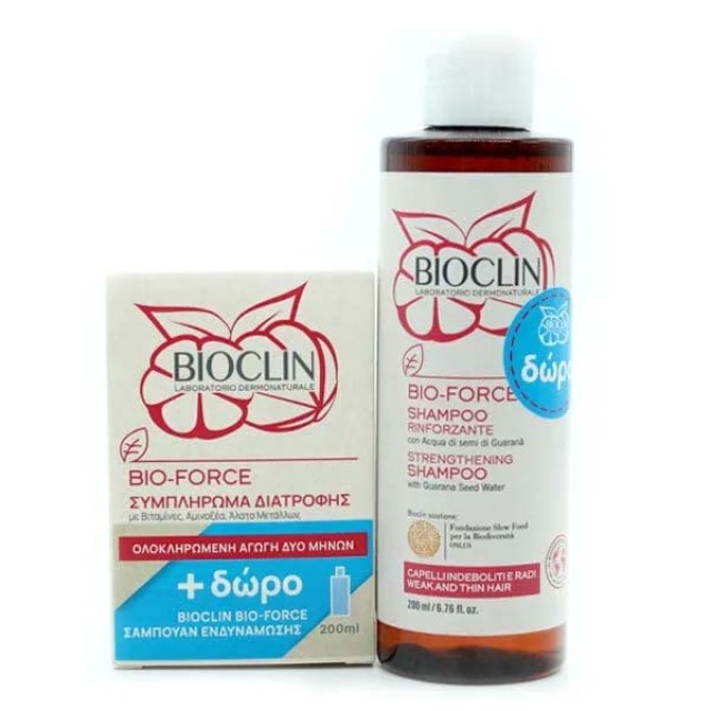 Bioclin Bio-Force Συμπλήρωμα Διατροφής για Υγιή Μαλλιά 60 δισκία + Δώρο Bioclin Bio-Force Shampoo Σαμπουάν Ενδυνάμωσης 200 ml