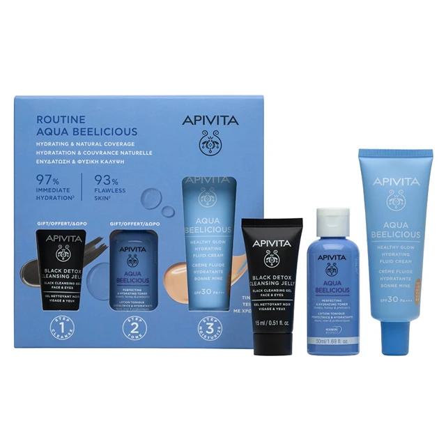 Apivita Promo Σετ Αqua Beelicious Ενυδάτωση & Φυσική Κάλυψη με Αqua Beelicious Ενυδατική Κρέμα με Χρώμα Ελαφριάς Υφής SPF 30 & Δώρο Αqua Beelicious Ενυδατικό Τόνερ, 50ml & Black Dettox Gel Καθαρισμού, 15ml