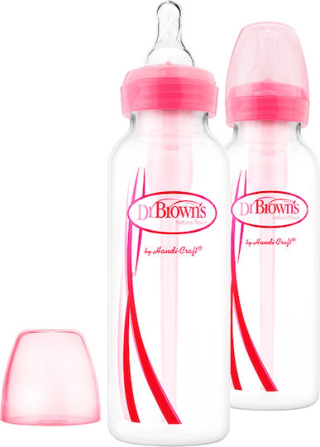 Dr. Browns Σετ Πλαστικά Μπιμπερό Options Κατά των Κολικών με Θηλή Σιλικόνης για 0+ μηνών Ροζ Ροζ 250ml 2τμχ