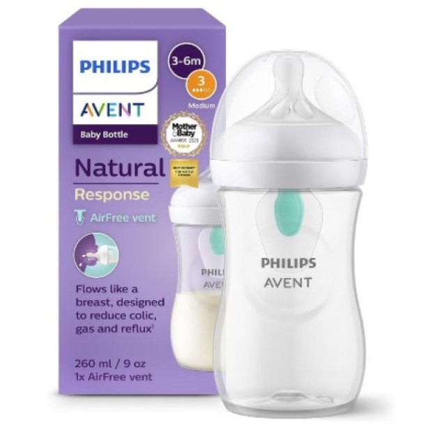 Avent Πλαστικό Μπιμπερό 3-6m Airfree Κατά των Κολικών με Θηλή Σιλικόνης, 260ml